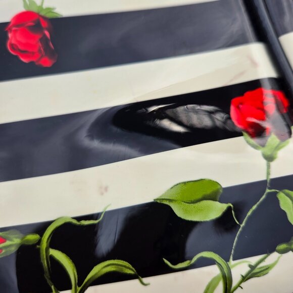 Y2K Glossy Top Handle Shoulder Bag Black White Striped Red Rose Floral Emo Goth - Picture 5 of 14